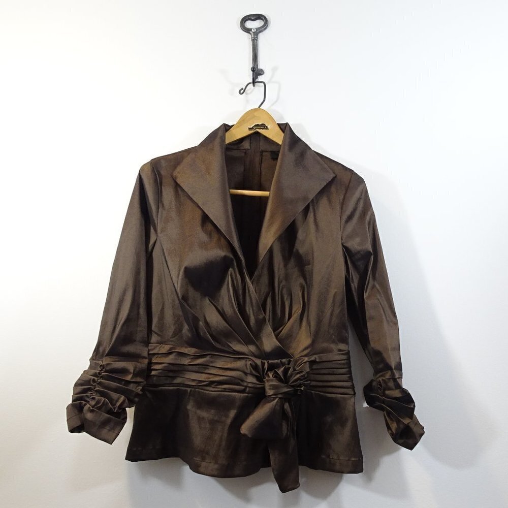 TADASHI COLLECTION Brown Taffeta Jacket Size 14 Formal Occasion Party